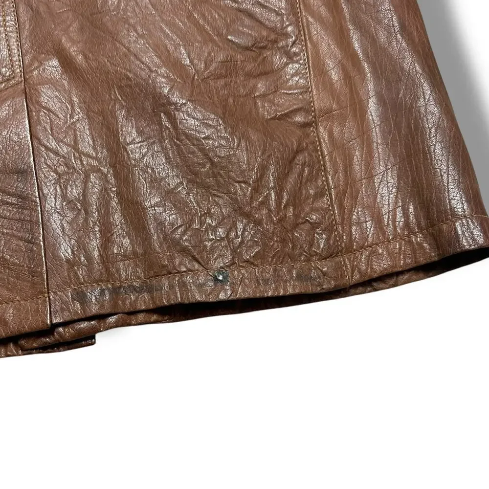 Andrew Marc Brown Leather Utility Moto Chore Jacket Mackinaw Style Sz L - Picture 10 of 10
